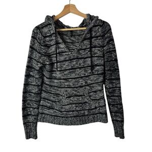 Ashley by 26 International Gray & Black Stripe Knit Hooded Sweater L